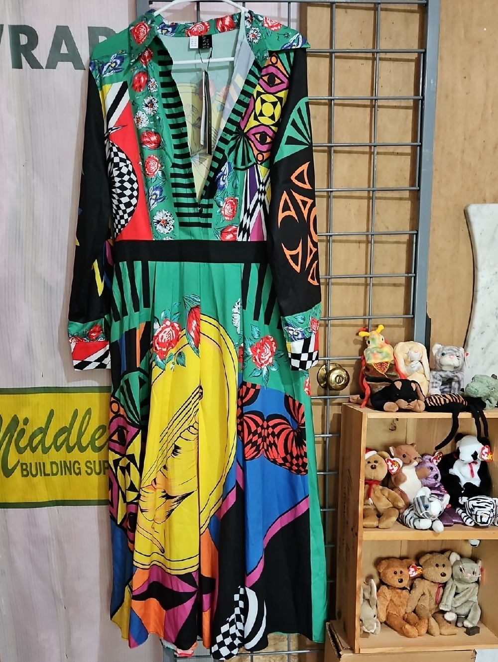 Eclectic Green Floral & Graphic Maxi Dress